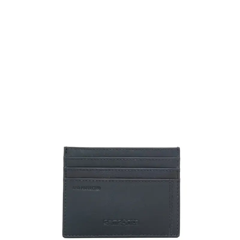 portacarte da uomo in vera pelle con logo inciso sul davanti blu miniatura 3