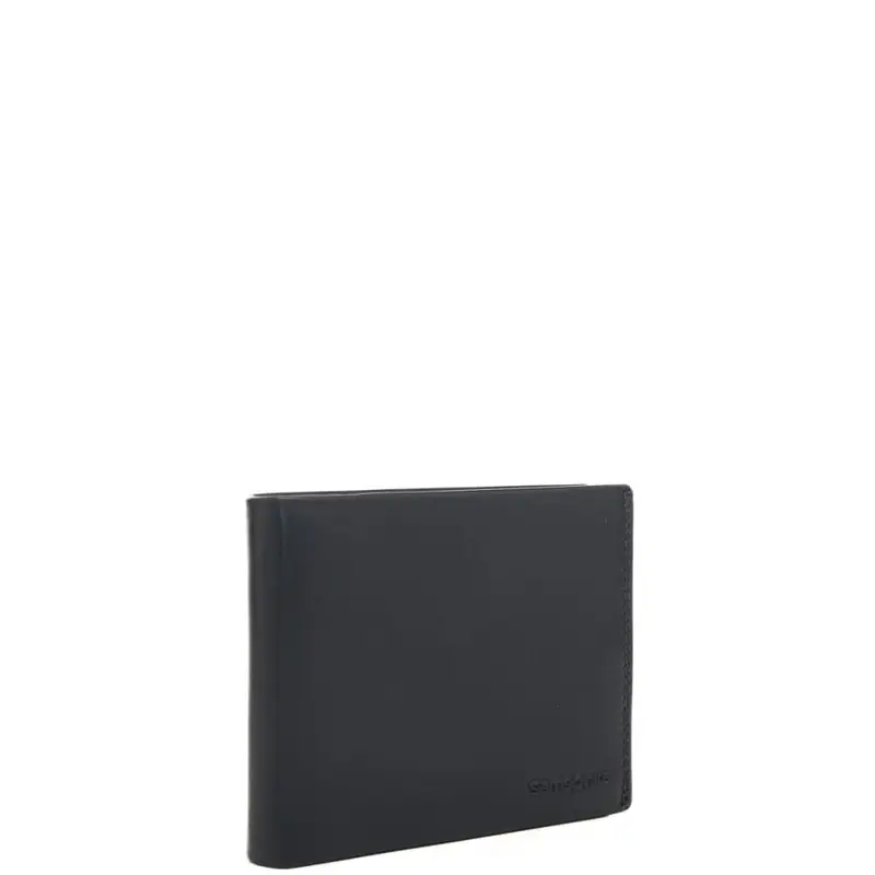 portafoglio a libro da uomo in vera pelle con logo lettering in rilievo blu miniatura 2