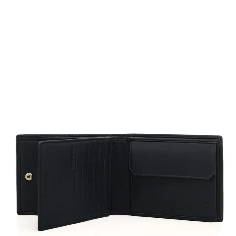 portafoglio a libro da uomo in vera pelle con logo lettering in rilievo blu miniatura 3