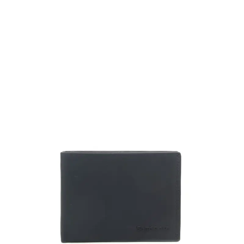 portafoglio a libro da uomo in vera pelle con logo lettering in rilievo blu scuro