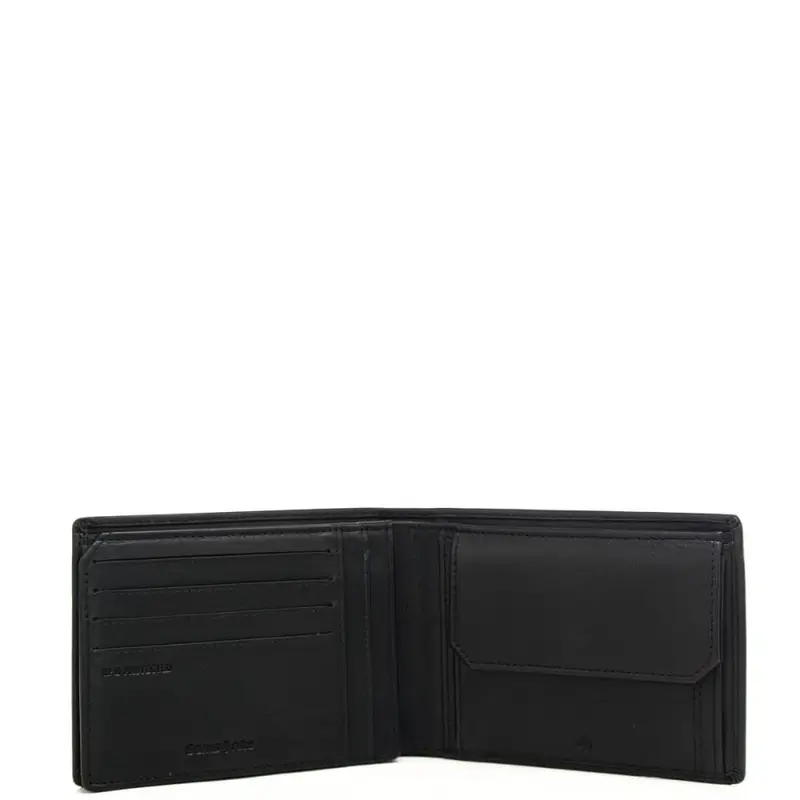 portafoglio a libro da uomo in vera pelle con logo lettering in rilievo nero miniatura 3