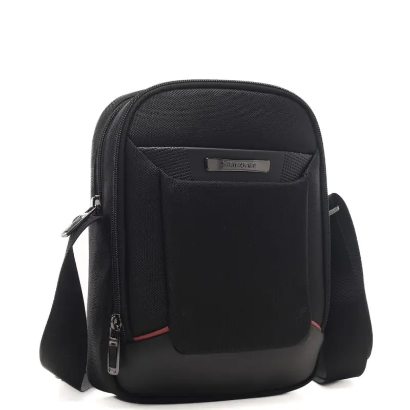 Samsonite tracolla da uomo con fondo in pelle e logo sul davanti nera miniatura 2