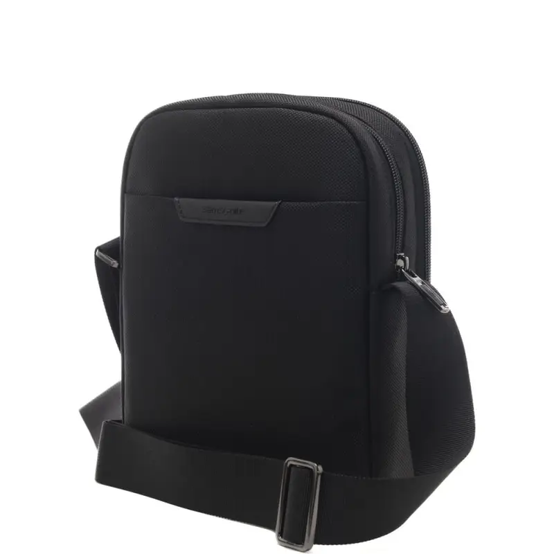 Samsonite tracolla da uomo con fondo in pelle e logo sul davanti nera miniatura 3