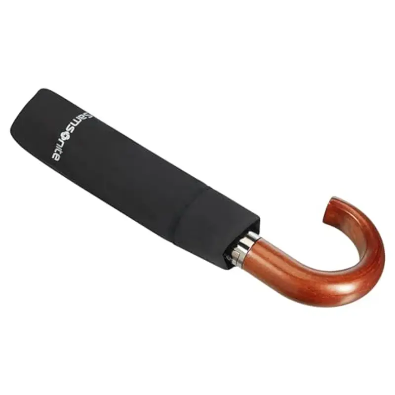 Samsonite Wood Classic S - 3 Section Auto Open Close Crook Ombrello Pieghevole, 33 cm, Nero (Black) miniatura 3