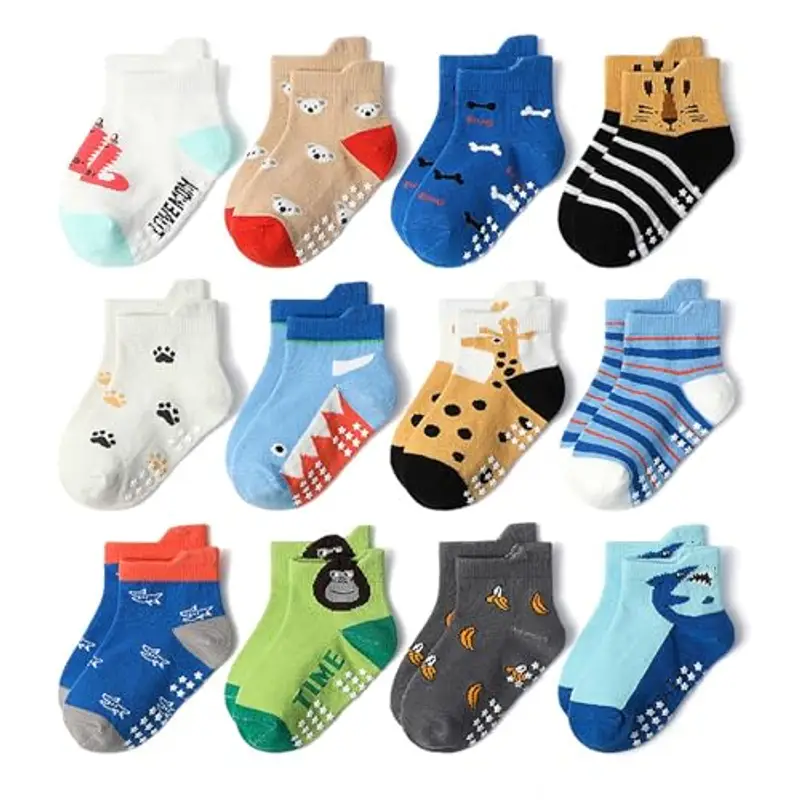 SANANG 12 paia di calzini antiscivolo per bambini piccoli con presa calzini caviglia bambino bambini calzini