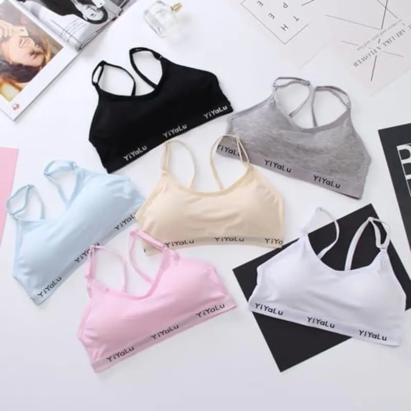 SANANG Reggiseno sportivo per ragazze, in cotone, per adolescenti, biancheria intima, biancheria intima sportiva, senza cuciture, con cuscinetto rimovibile per il busto, 6 pezzi - 009, Taglia unica miniatura 2