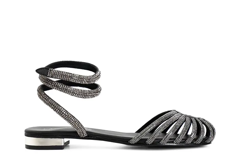 sandali a gabbia in pelle con strass nero 40