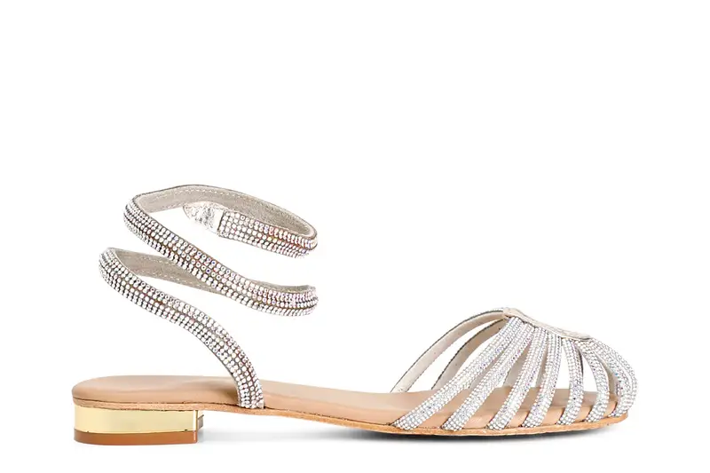 sandali a gabbia in pelle con strass platino