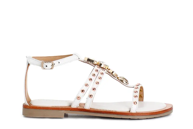 sandali a "t" in nappa con accessorio bianco 38