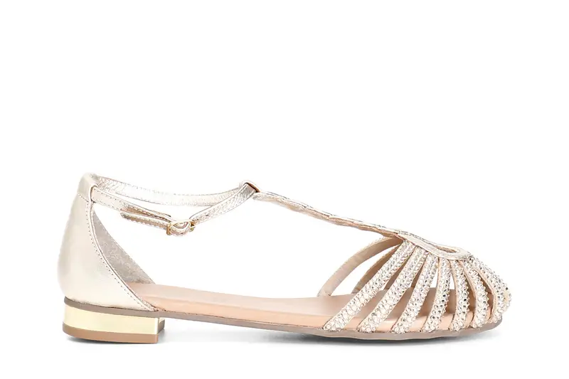 sandali a "t" in pelle con microstrass oro 36