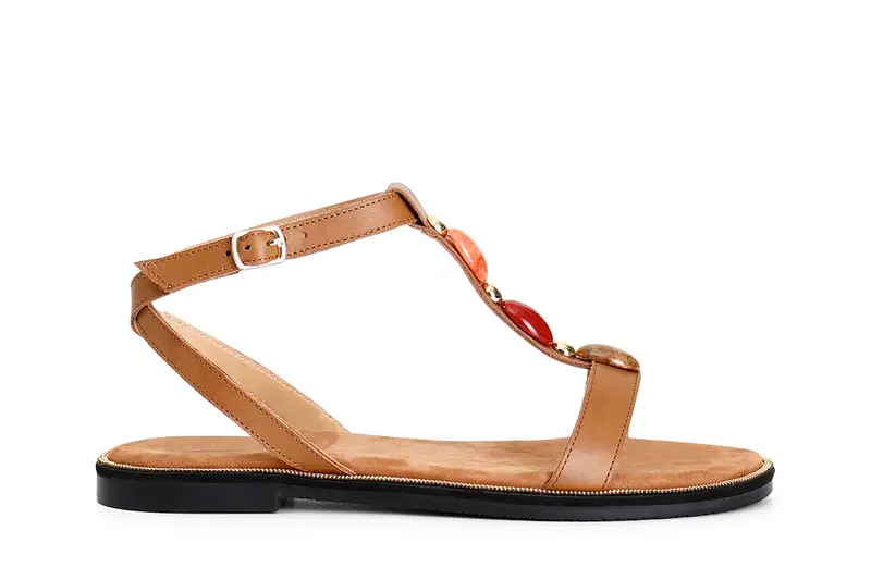 sandali a "t" in pelle con pietre cuoio 36