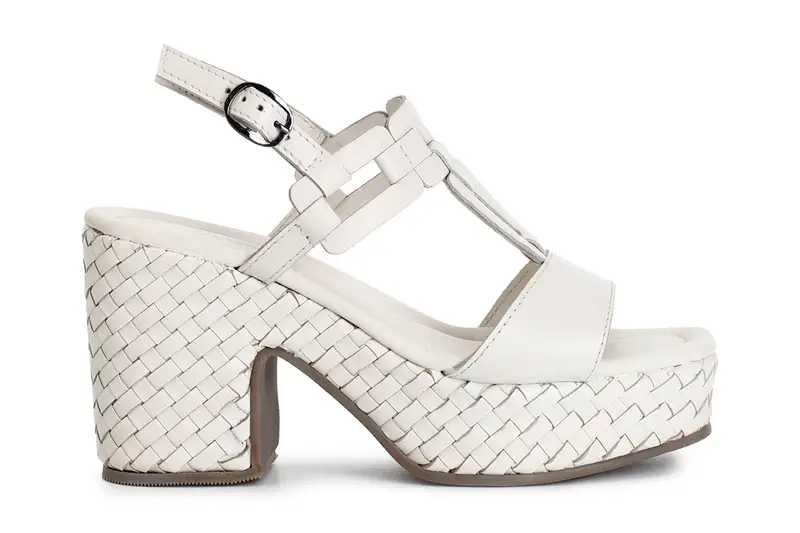 sandali a "t" in pelle zeppa intrecciata osso 37