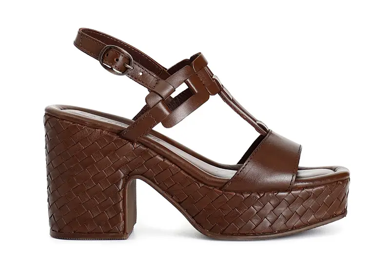 sandali a "t" in pelle zeppa intrecciata t.moro 40