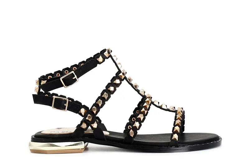 sandali alla schiava con doppia fibbia con borchie sfaccettate nero