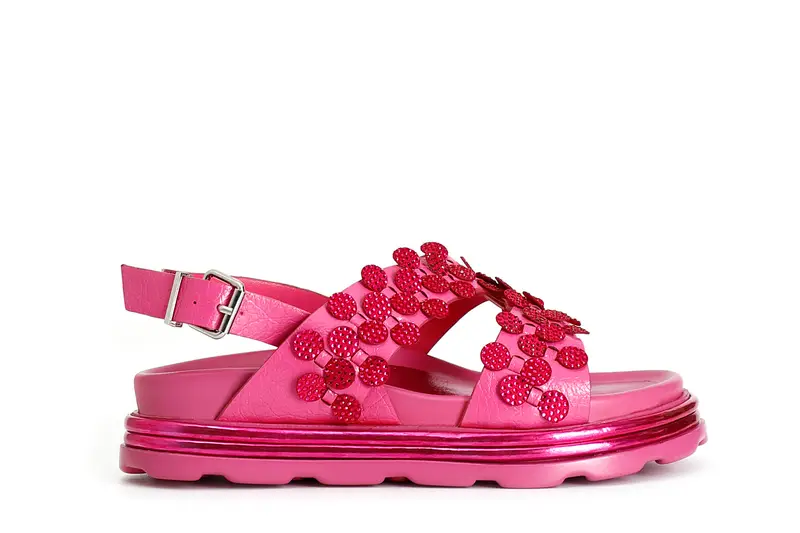 sandali asimmetrici con infilatura in microstrass fuxia 39