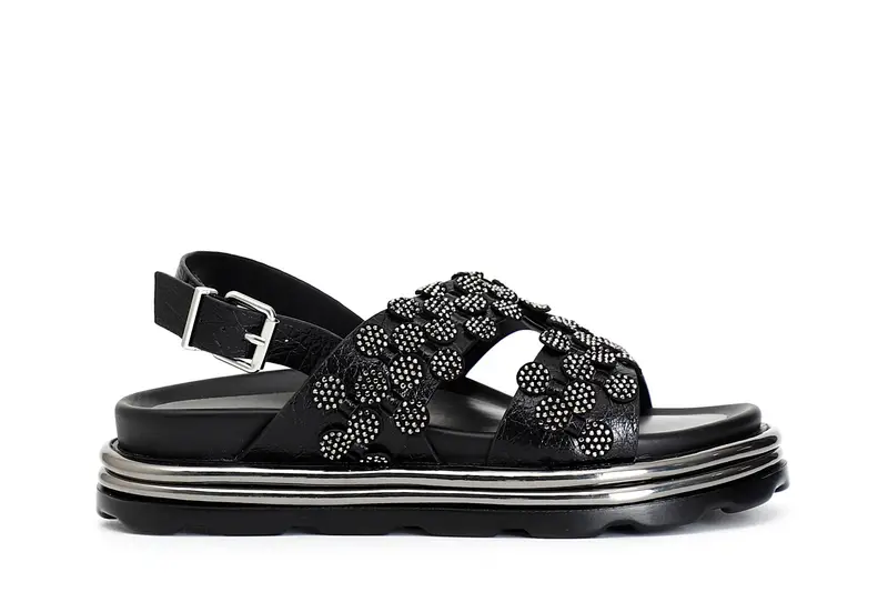 sandali asimmetrici con infilatura in microstrass nero 38