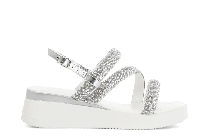 sandali asimmetrici con strass argento 38