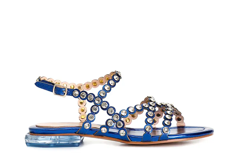 sandali asimmetrici con strass blu 36