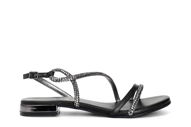 sandali asimmetrico con strass termosaldati nero 36