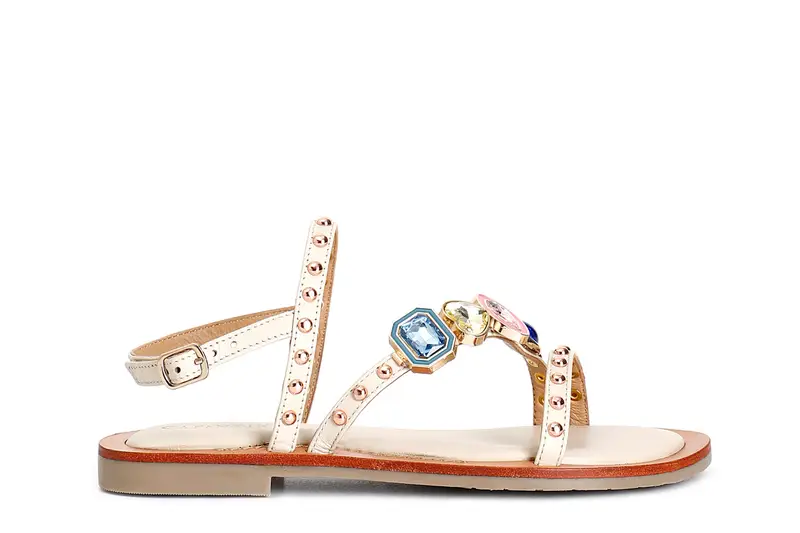 sandali asimmetrico in nappa con accessorio beige