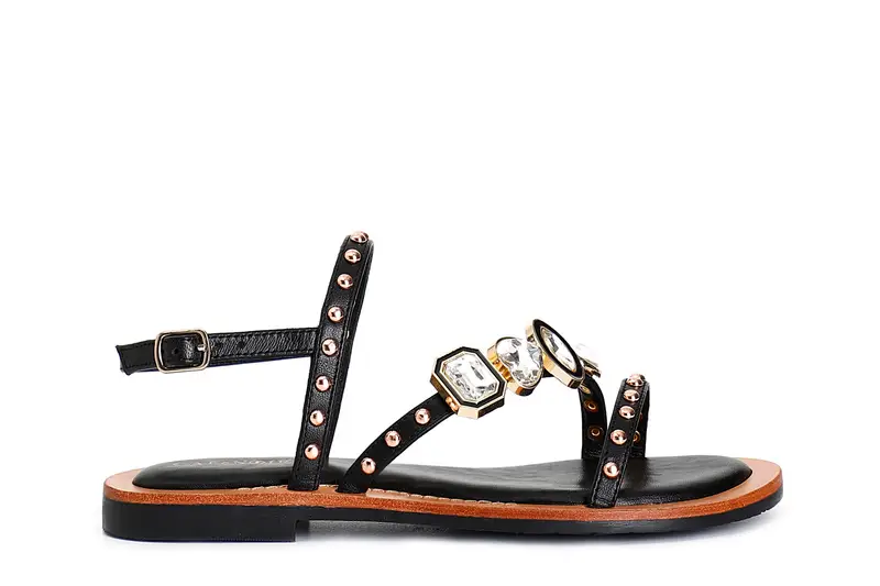 sandali asimmetrico in nappa con accessorio nero 38