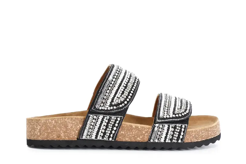 sandali bassi modello ciabatta in sughero e strass degradè multi nero