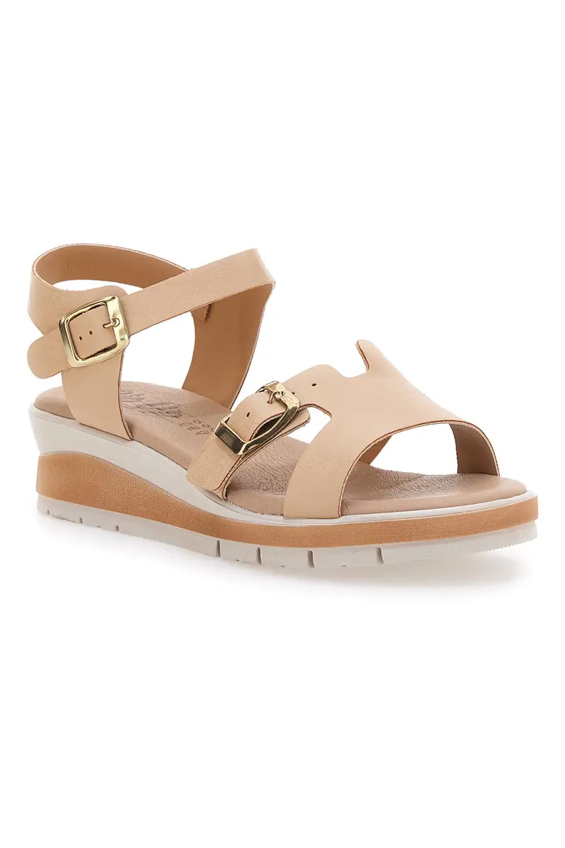 Sandali beige con doppia fibbia e sottopiede in vera pelle Bio Up 404 miniatura 2