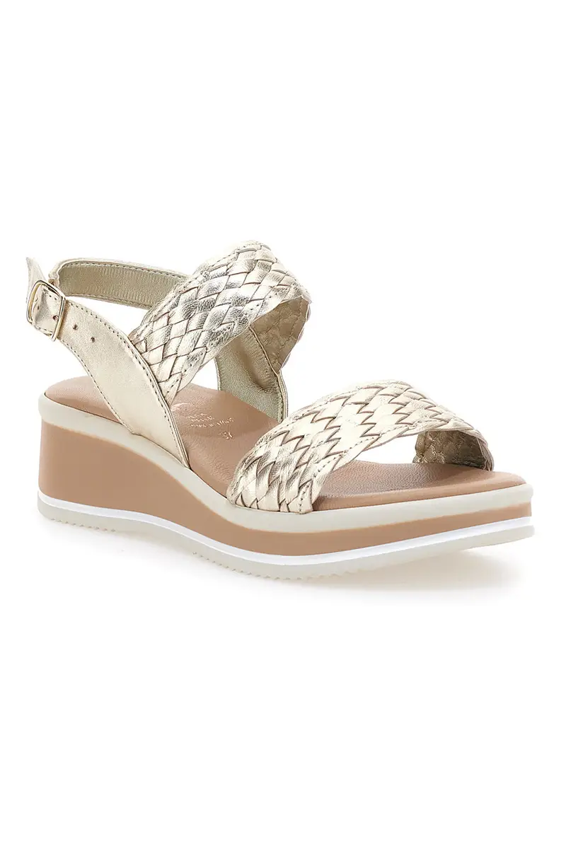 Sandali beige con intrecci brillanti e zeppa bassa Pittarello Class 12277 miniatura 2