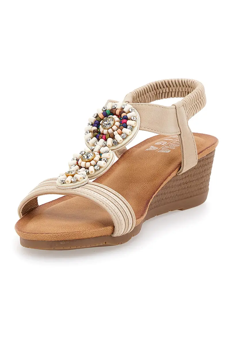 Sandali Beige Con Zeppa 5 Cm Prima Riga FT0893 miniatura 3