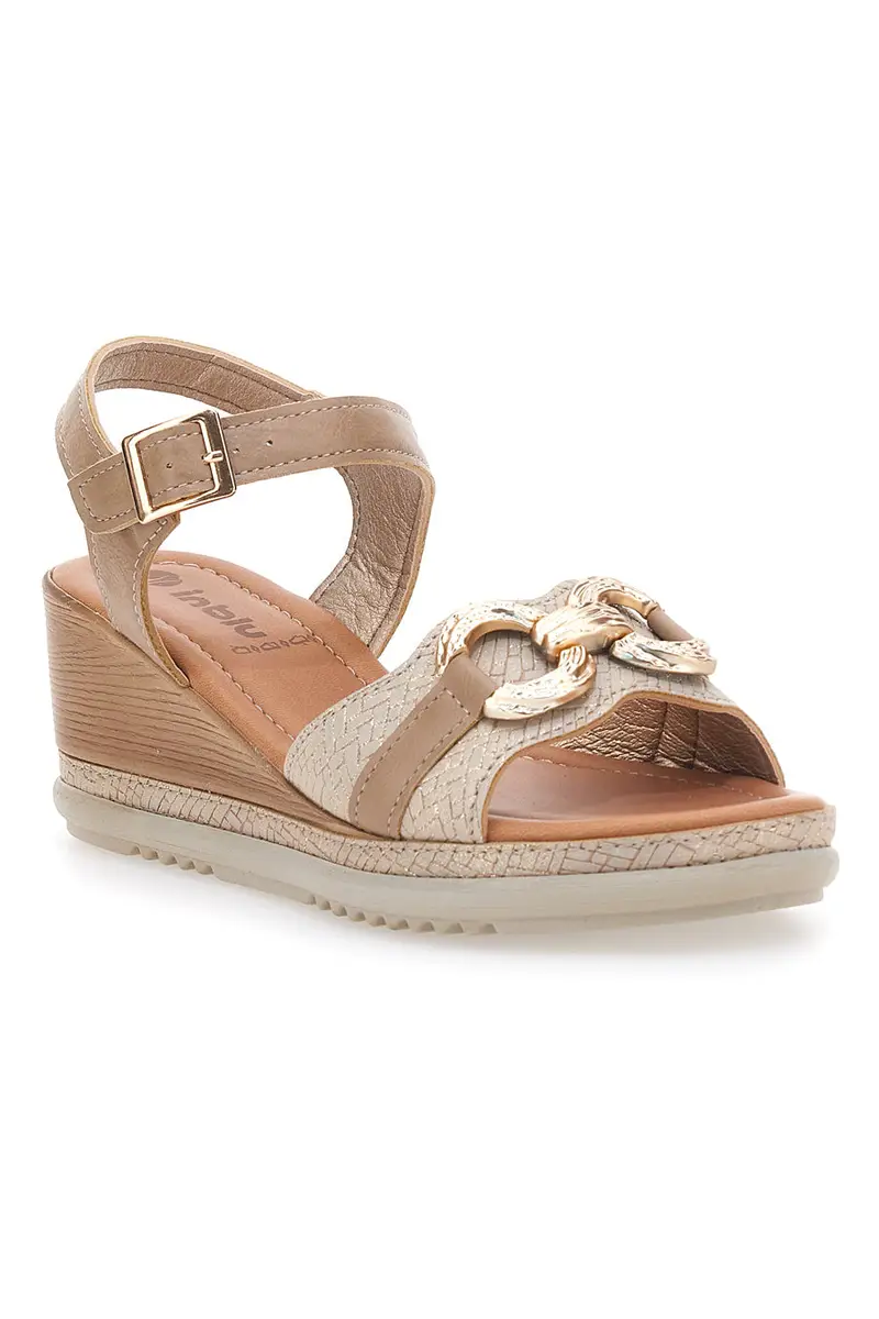 Sandali beige con zeppa e morsetto INBLU 06 FK miniatura 2