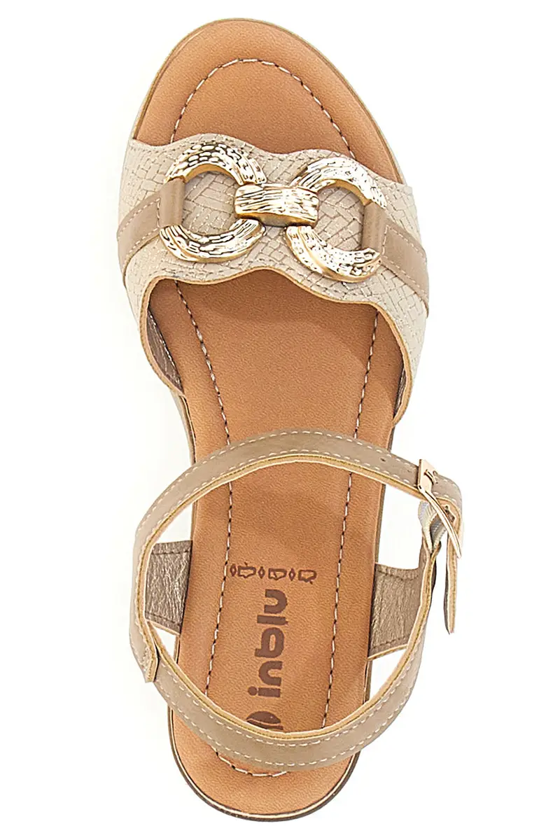 Sandali beige con zeppa e morsetto INBLU 06 FK miniatura 3