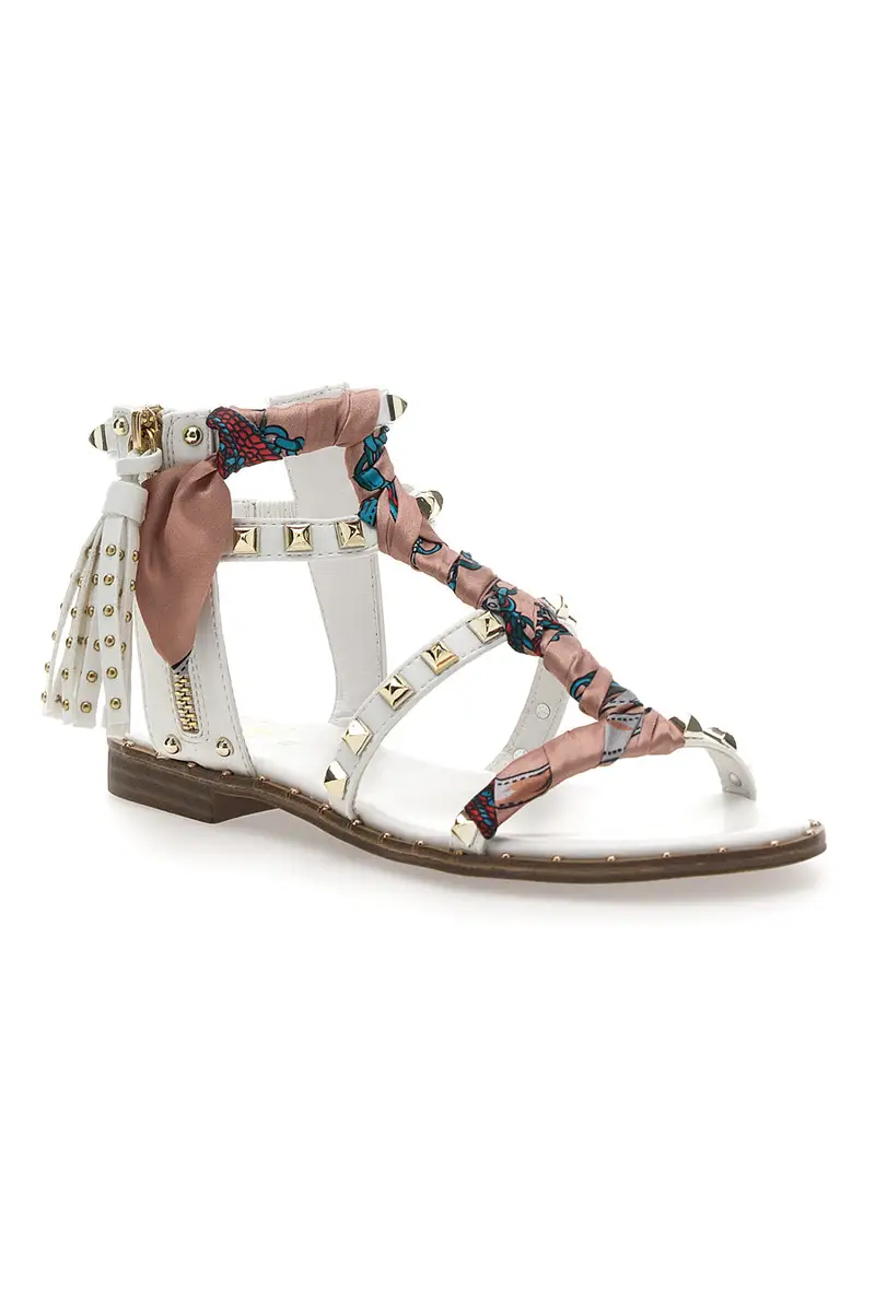 Sandali Bianchi Con Borchie e Foulard Me & Me 660 miniatura 3