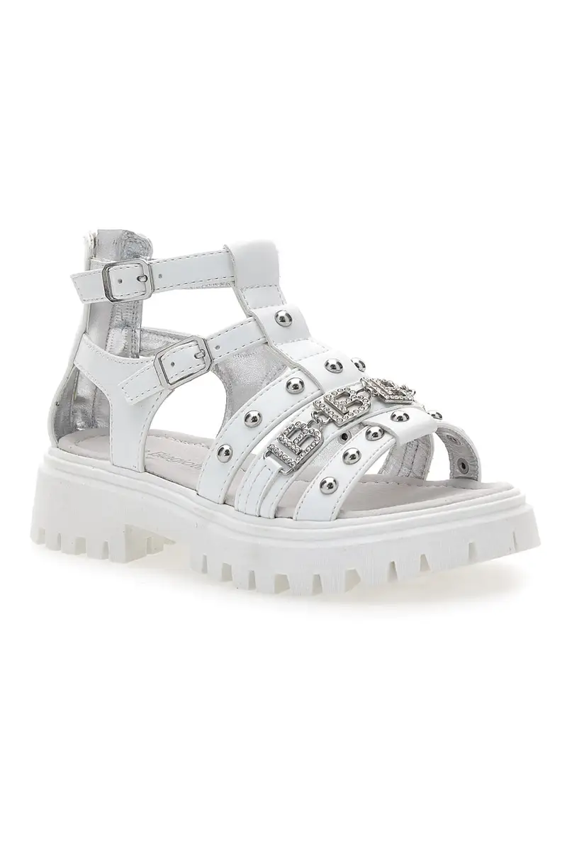 Sandali bianchi con borchie e logo metallico Laura Biagiotti 96219451 miniatura 2