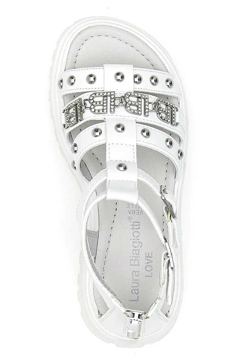 Sandali bianchi con borchie e logo metallico Laura Biagiotti 96219451 miniatura 3