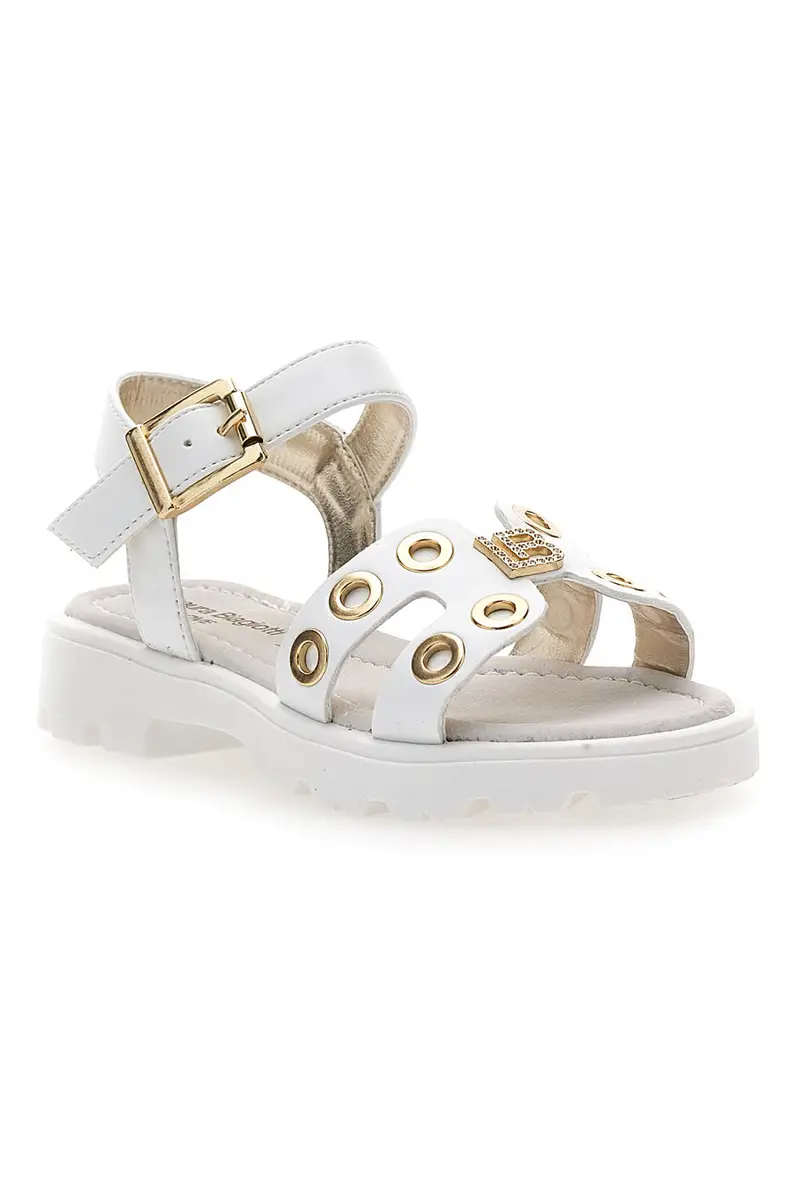 Sandali bianchi con borchie oro e logo gioiello Laura Biagiotti G1728316313 miniatura 2