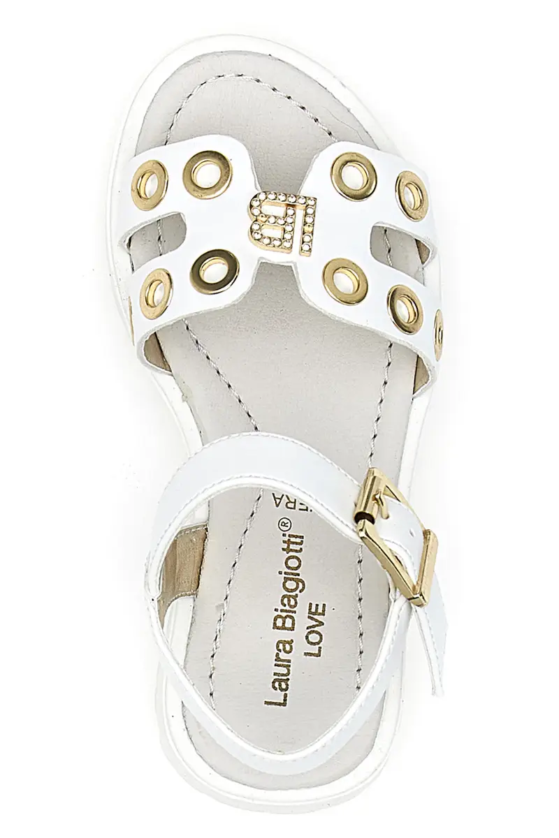 Sandali bianchi con borchie oro e logo gioiello Laura Biagiotti G1728316313 miniatura 3