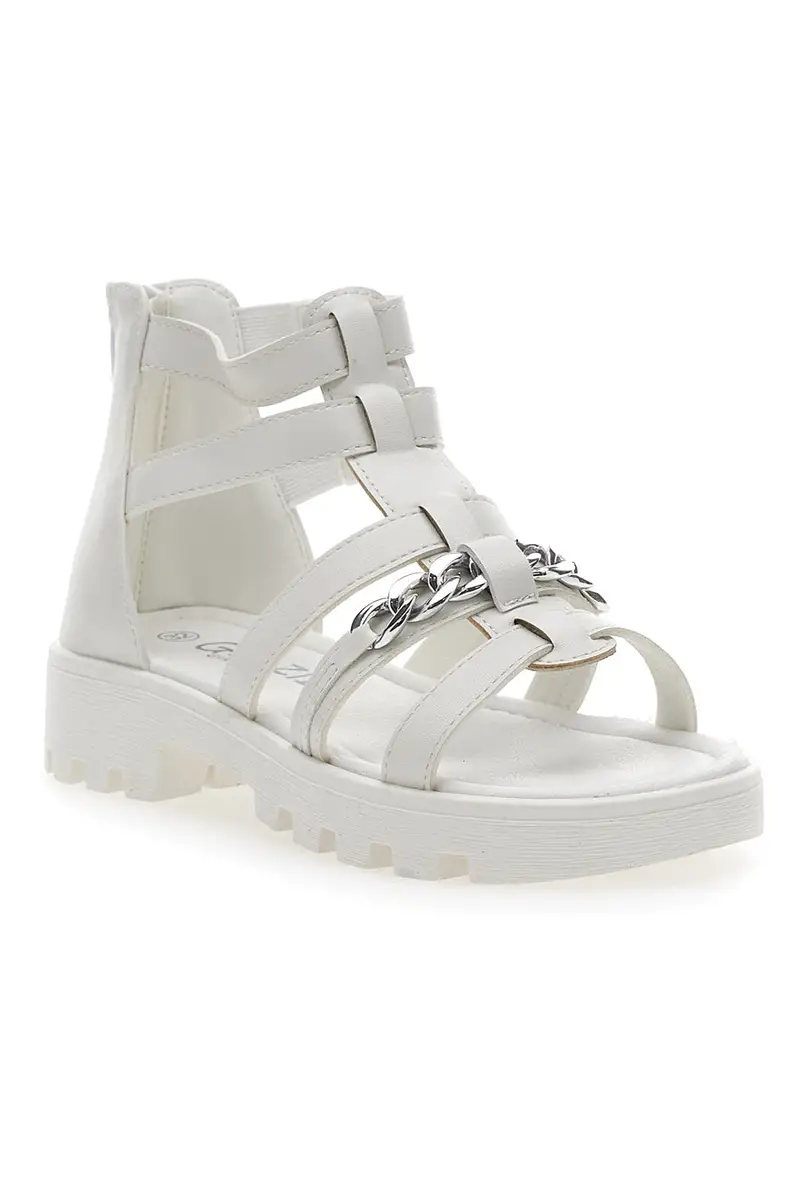 Sandali Bianchi con Cerniera e Catenella Grazie Girl 14355 miniatura 2