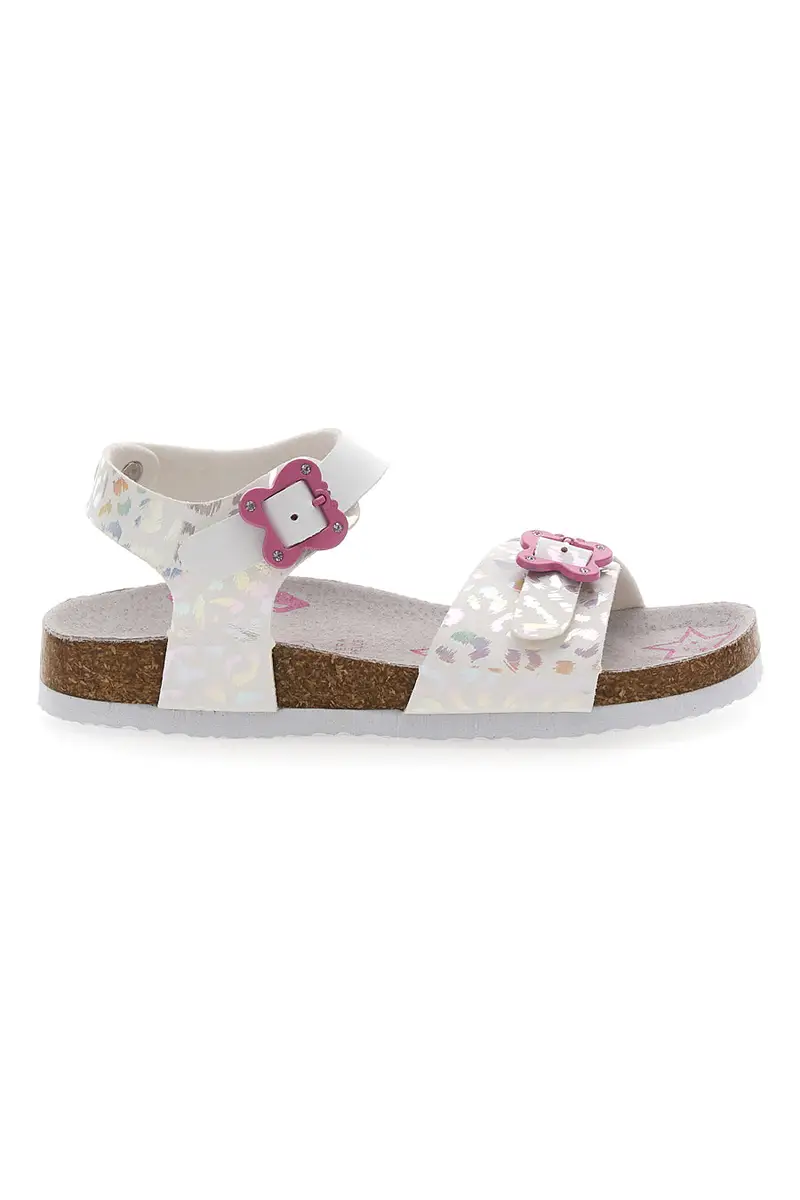 Sandali bianchi con dettagli iridescenti e fibbie rosa PITT KIDS 14505