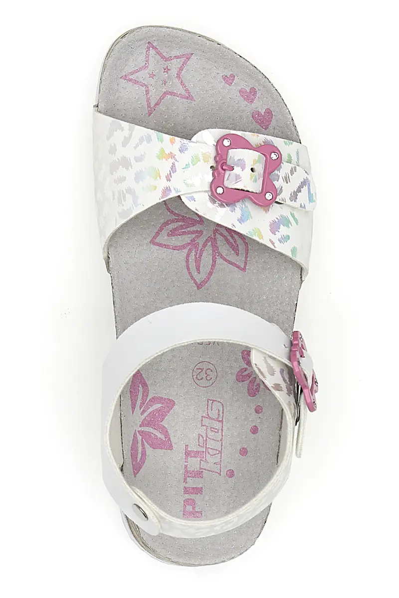 Sandali bianchi con dettagli iridescenti e fibbie rosa PITT KIDS 14505 miniatura 3