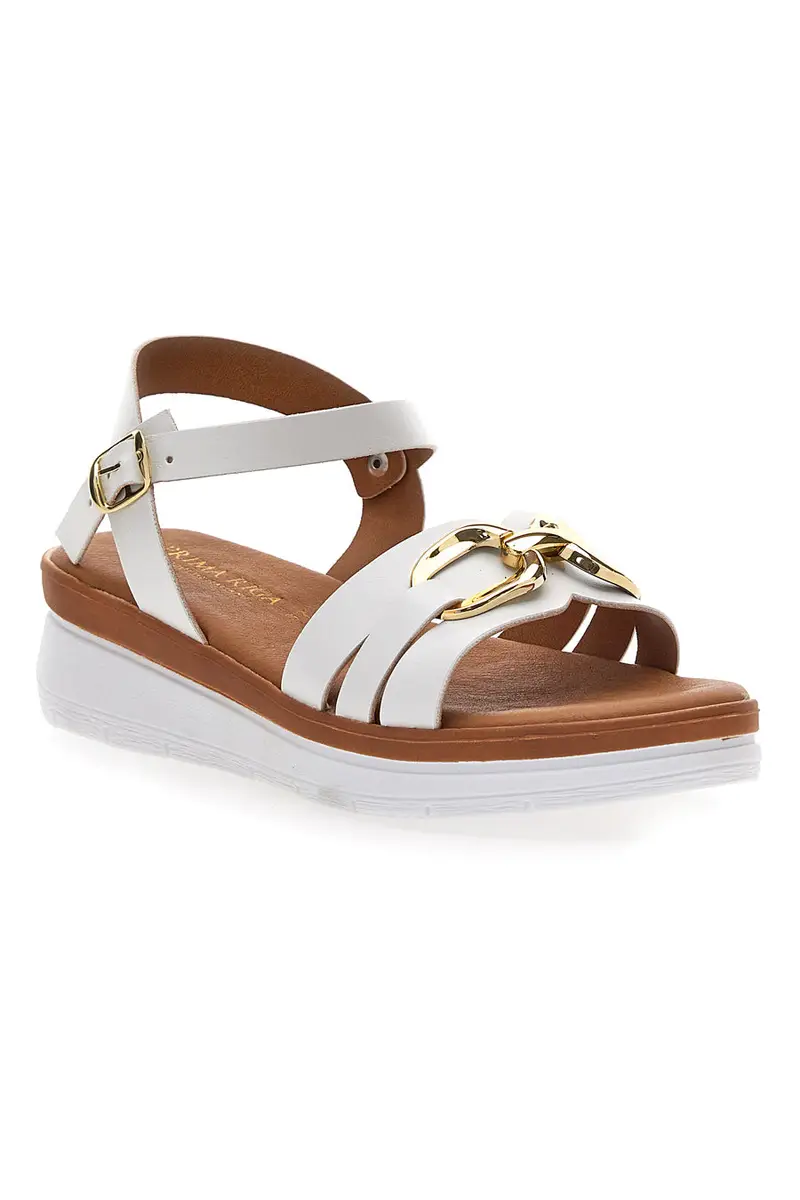 Sandali Bianchi Con Dettagli Oro Prima Riga 247402 miniatura 2