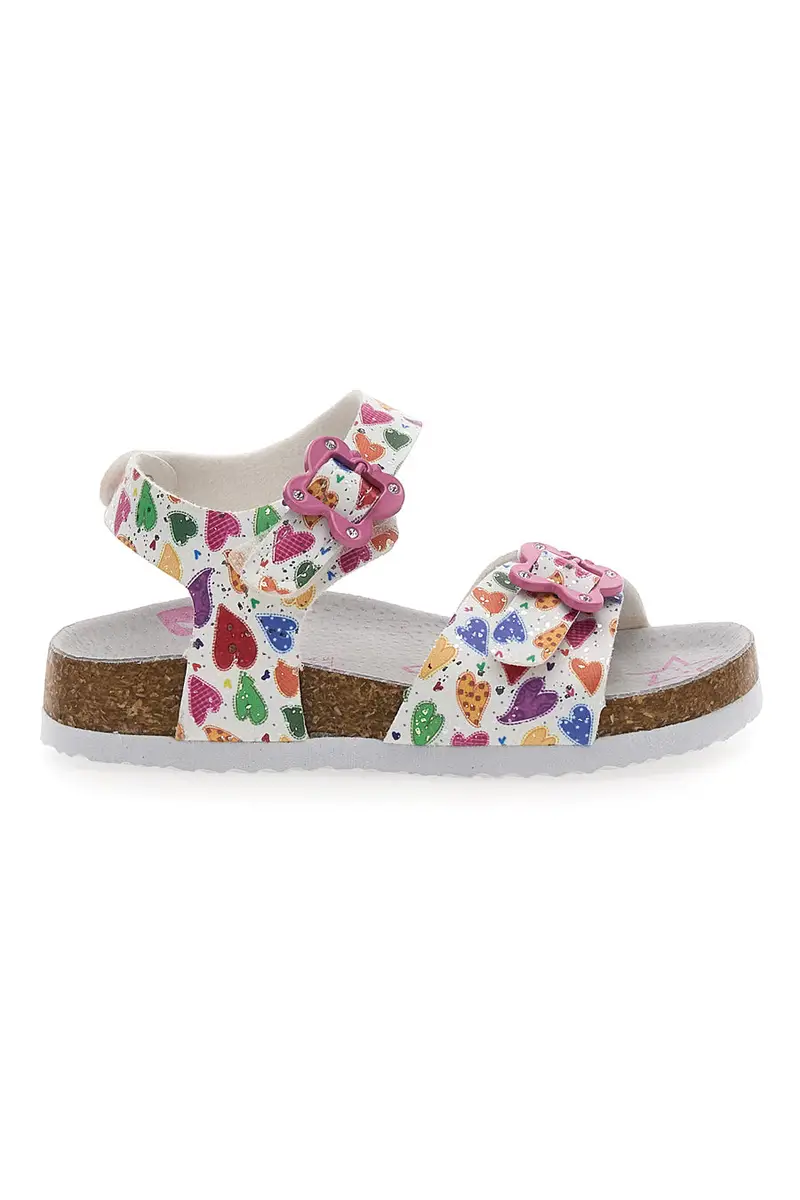 Sandali bianchi con fantasia cuori e fibbie PITT KIDS 14504