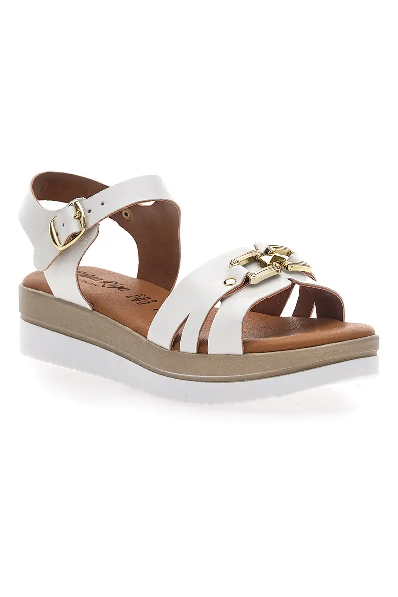 Sandali bianchi con platform e fibbia dorata Prima Riga 5 miniatura 2