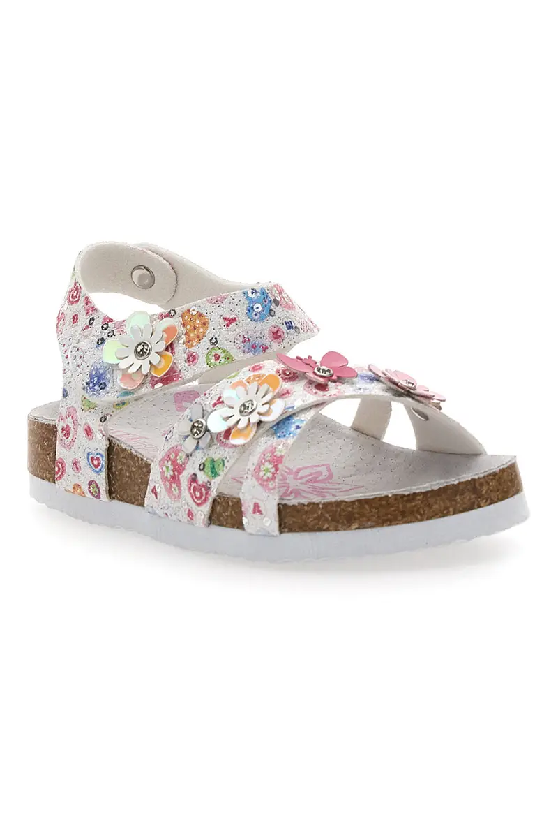 Sandali bianchi con stampa floreale e strappo Pitt Kids 14407 miniatura 2
