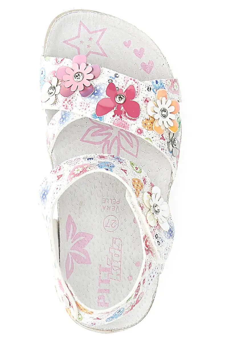 Sandali bianchi con stampa floreale e strappo Pitt Kids 14407 miniatura 3