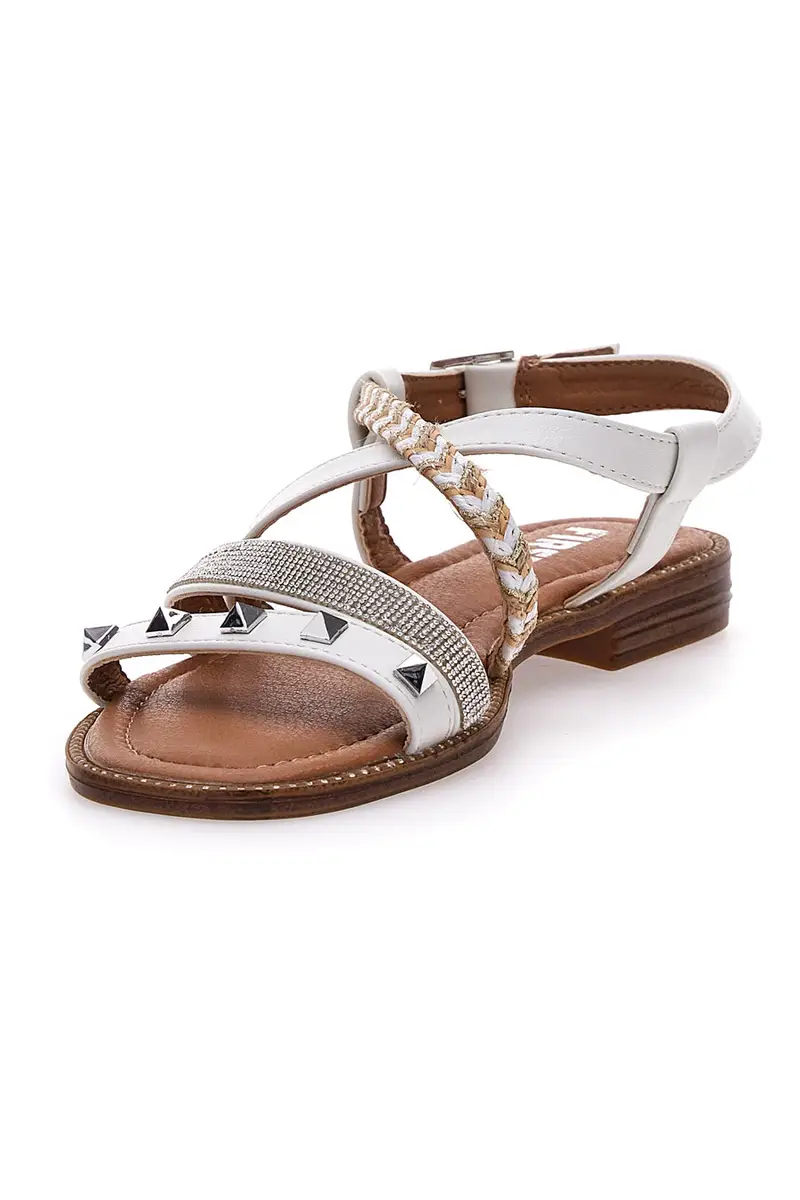 Sandali Bianchi Con Suola Flat e Borchie The First 313811 miniatura 3