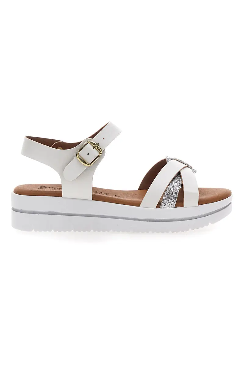 Sandali Bianchi e Argento con Fasce Incrociate Prima Riga 2