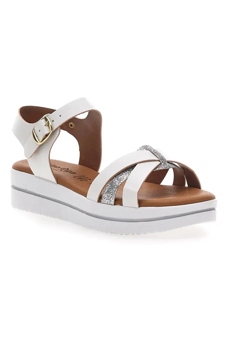 Sandali Bianchi e Argento con Fasce Incrociate Prima Riga 2 miniatura 2