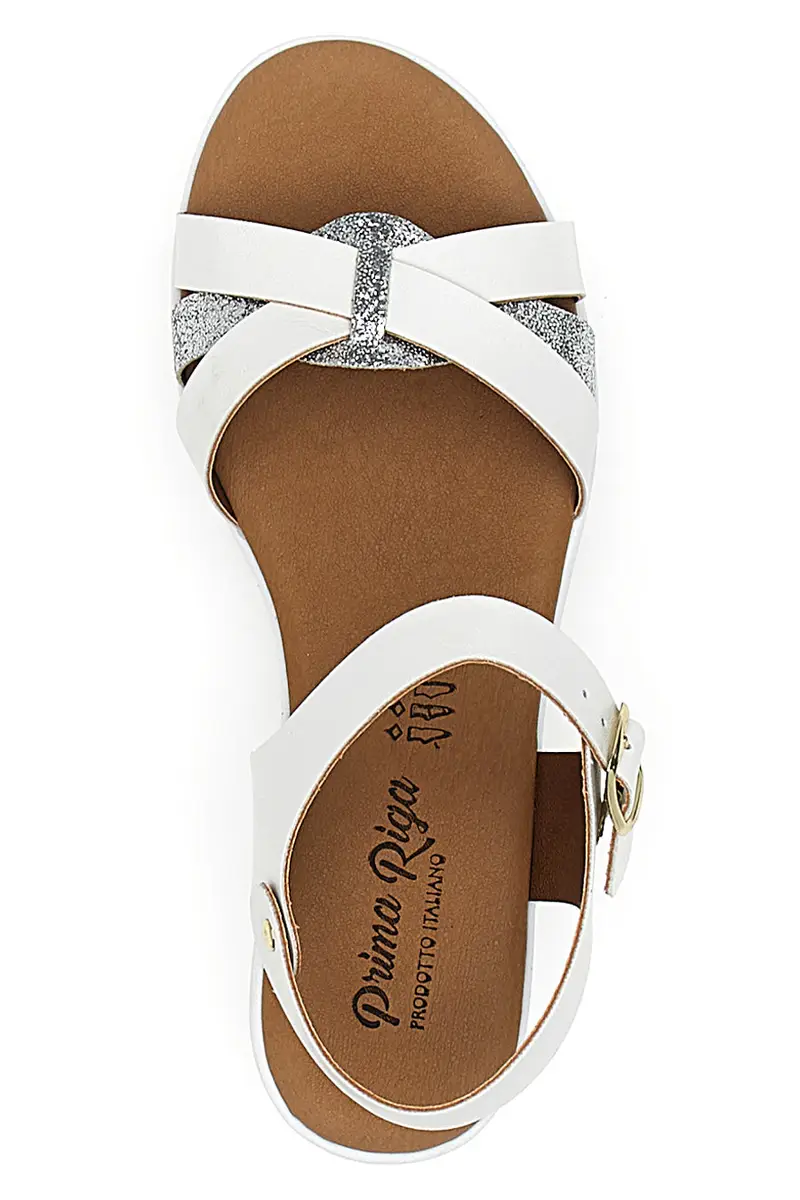 Sandali Bianchi e Argento con Fasce Incrociate Prima Riga 2 miniatura 3