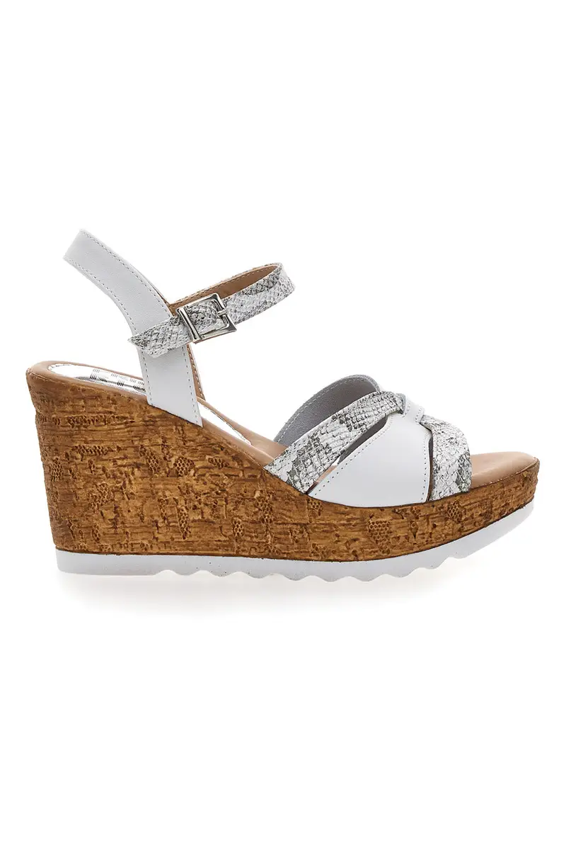 Sandali Bianchi e Argento Con Zeppa Prima Riga MK247301