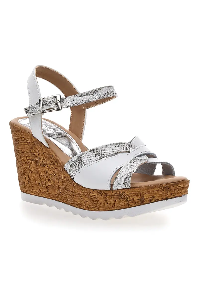 Sandali Bianchi e Argento Con Zeppa Prima Riga MK247301 miniatura 2